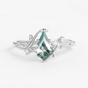 Hazel’s Whisper | Kite Cut Moss Agate Engagement Ring.