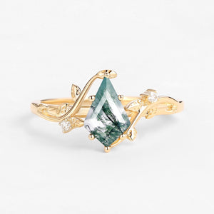 Hazel’s Whisper | Kite Cut Moss Agate Engagement Ring.