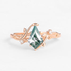 Hazel’s Whisper | Kite Cut Moss Agate Engagement Ring.
