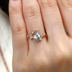 Hazel’s Whisper | Kite Cut Moss Agate Engagement Ring.