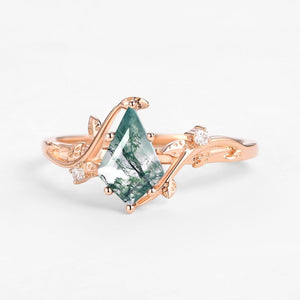 Hazel’s Whisper | Kite Cut Moss Agate Engagement Ring.