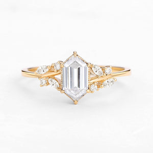 Forest Hex | Vintage Hexagon Moss Agate Leafy Engagement Ring.