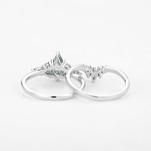 Cecilia’s Trine | Kite Cut Green Moss Agate Three Stone Bridal Set 2pcs.