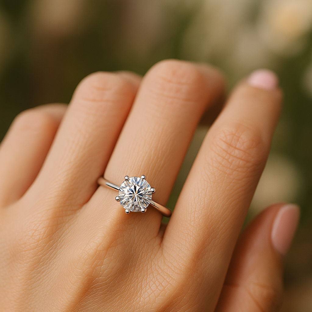 Classic Round Cut Moissanite Ring.
