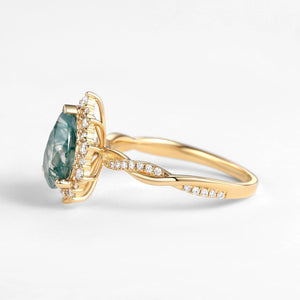 Unique Pear Shaped Moss Agate Infinity Engagement Ring.