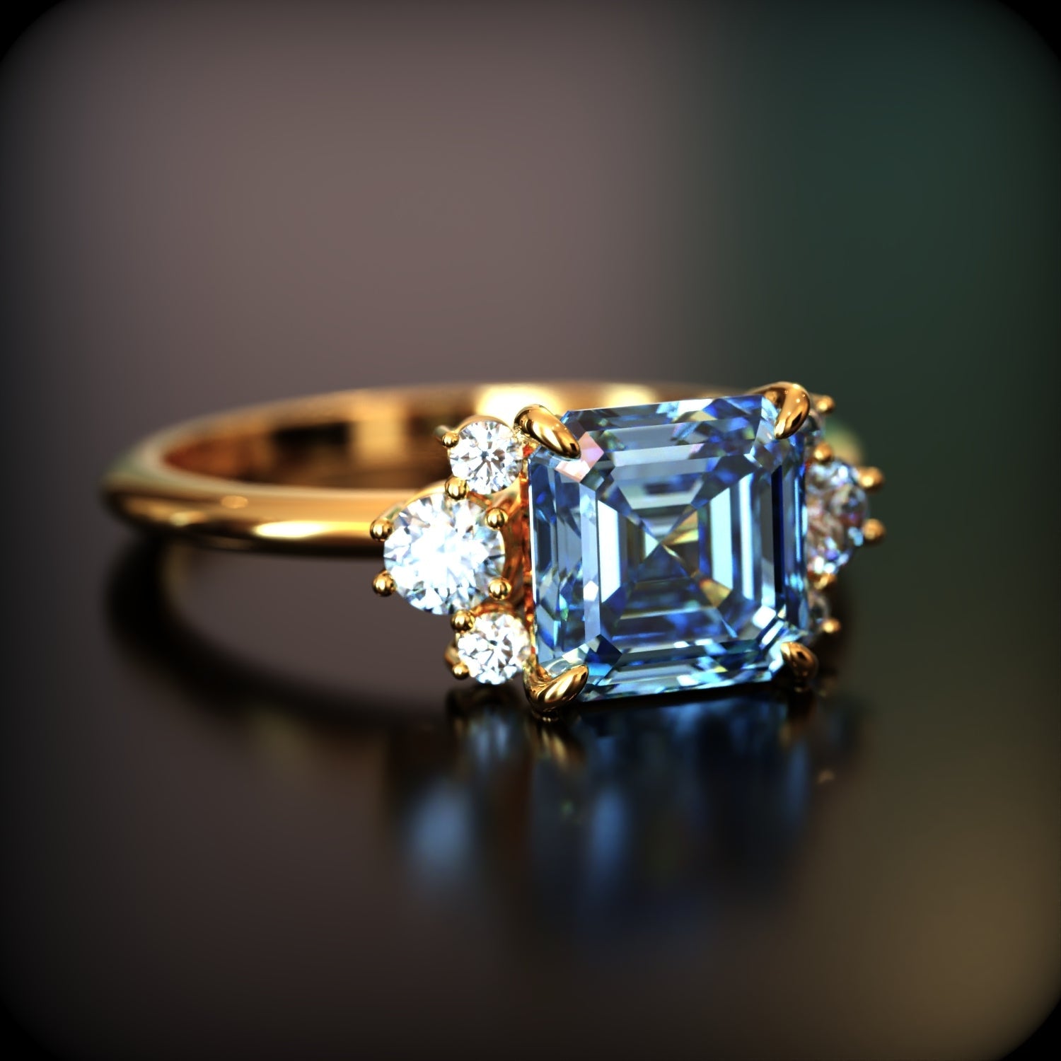 Ulissa 2CT Asscher Cut Blue Gemstone Ring