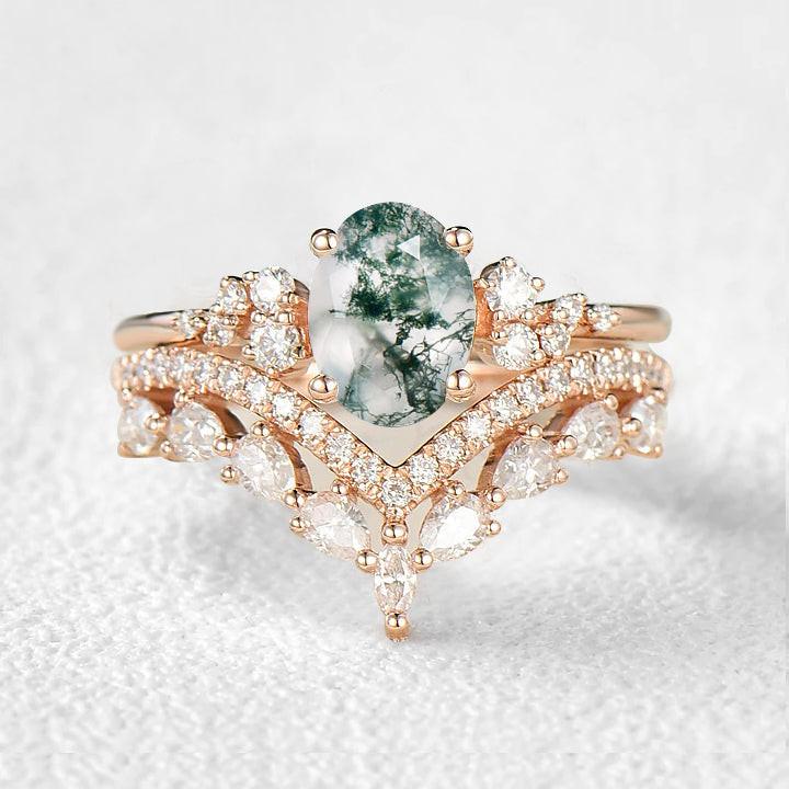 Cressida’s Verdure | Vintage Oval Moss Agate Bridal Set 2pcs.