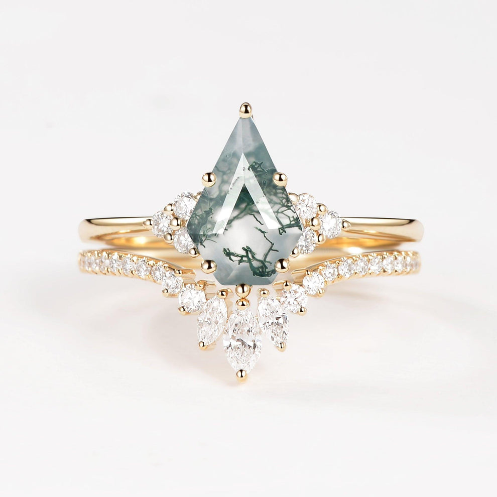 Elara’s Keystone | Pentagon Kite Cut Moss Agate Bridal Set 2pcs.