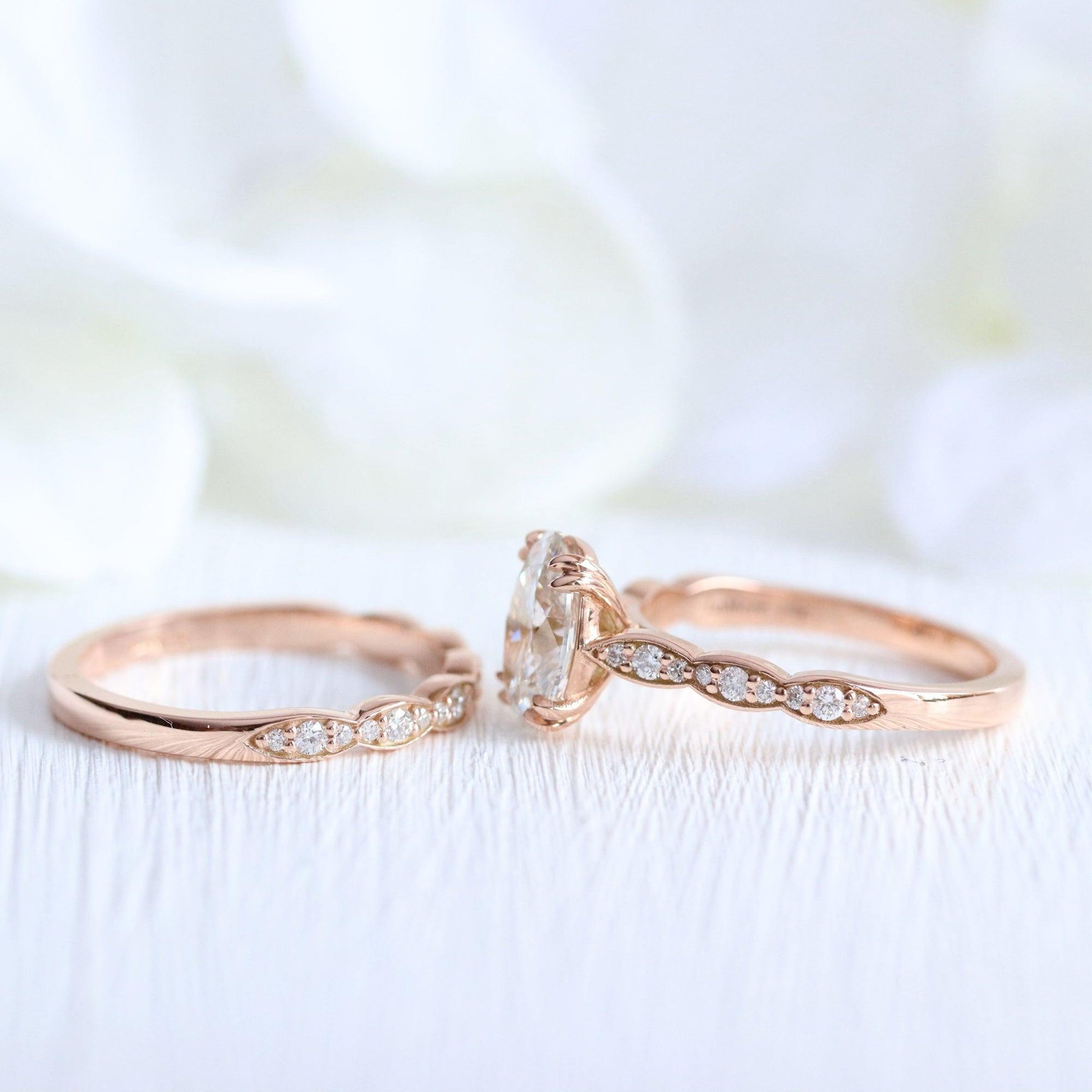 Grace’s Scallop | Vintage Oval Cut Lab Diamond Bridal Set 2pcs.