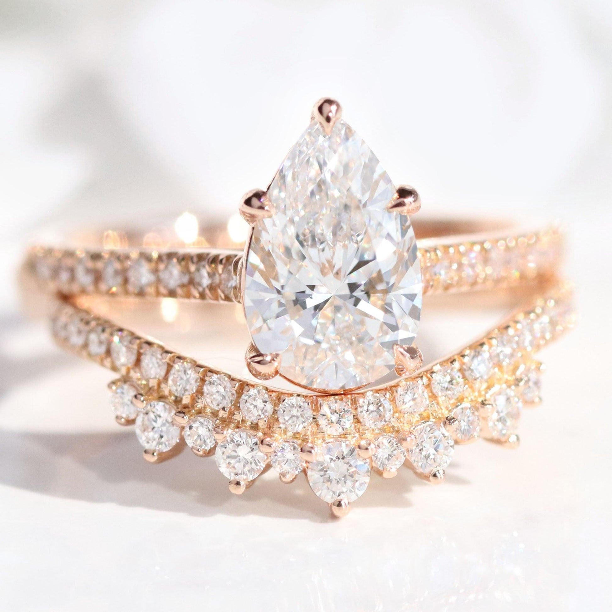 Grace’s Diadem | Vintage Pear Cut Lab Diamond Bridal Set 2pcs.
