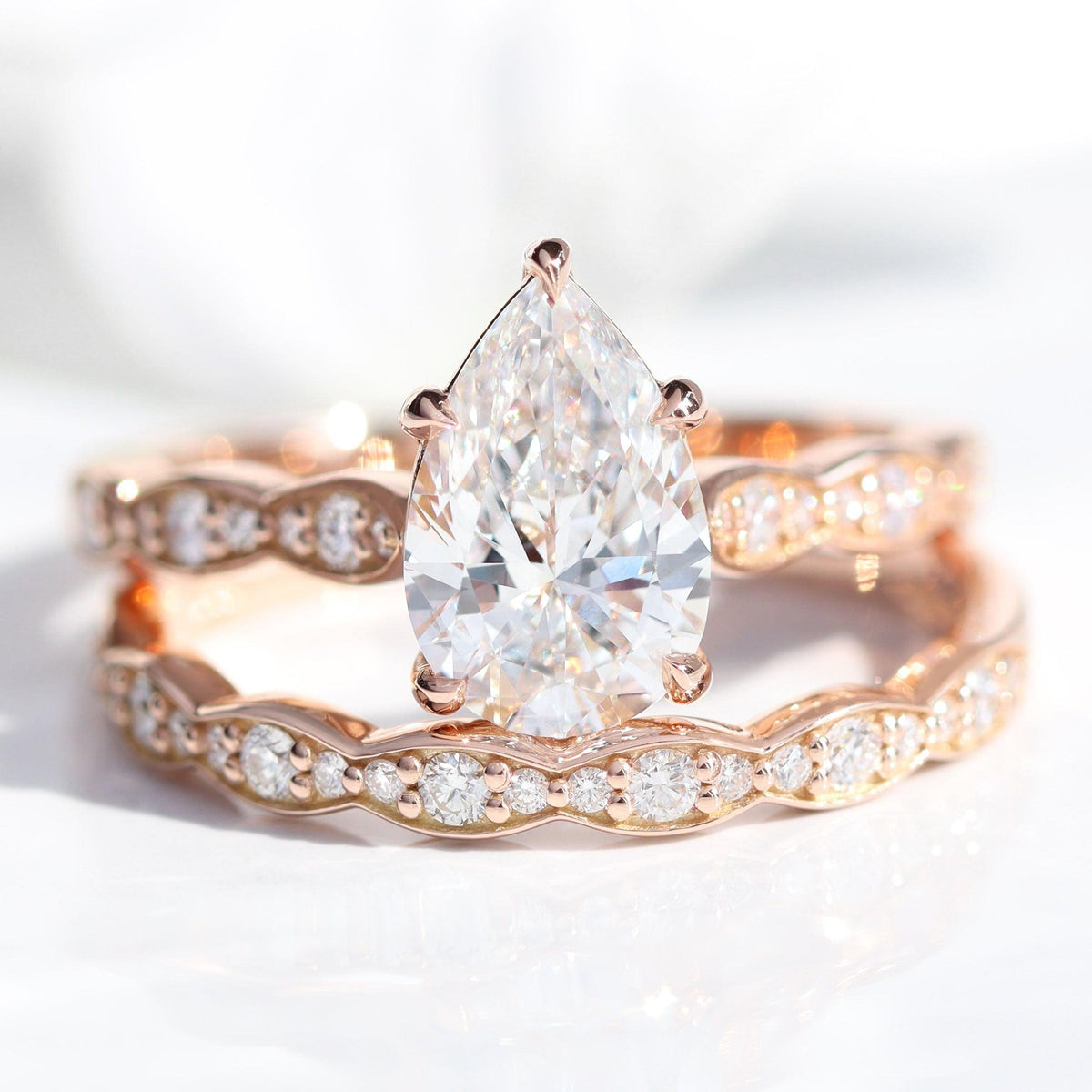 Lyra's Spark | 2CT Classic Pear Diamond Bridal Set 2pcs.