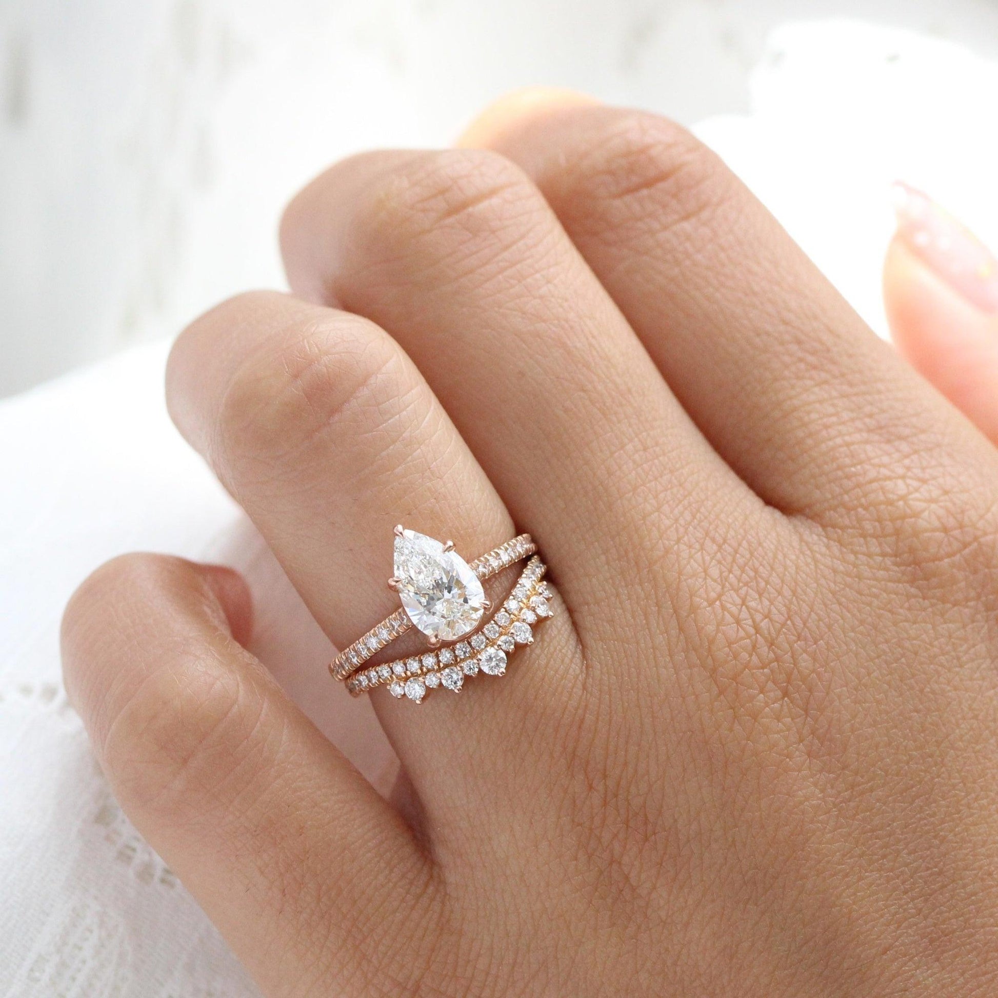 Grace’s Diadem | Vintage Pear Cut Lab Diamond Bridal Set 2pcs.