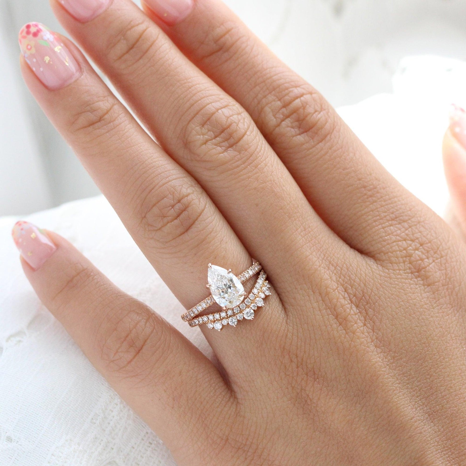 Grace’s Diadem | Vintage Pear Cut Lab Diamond Bridal Set 2pcs.