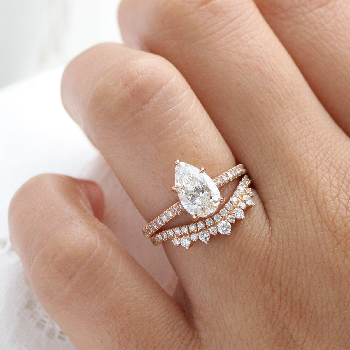 Grace’s Diadem | Vintage Pear Cut Lab Diamond Bridal Set 2pcs.