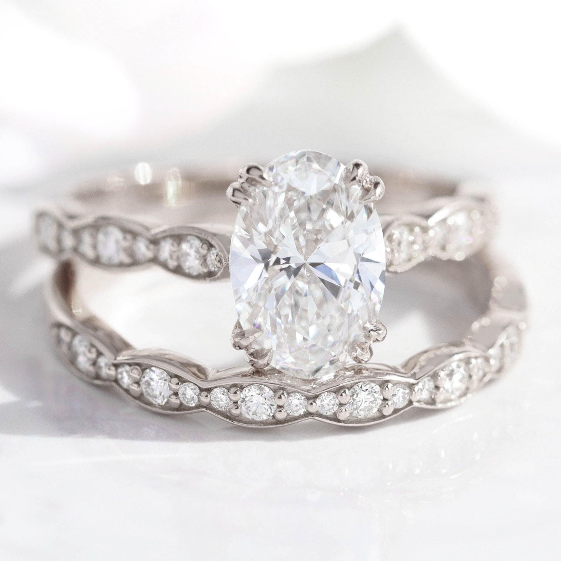 Grace’s Scallop | Vintage Oval Cut Lab Diamond Bridal Set 2pcs.