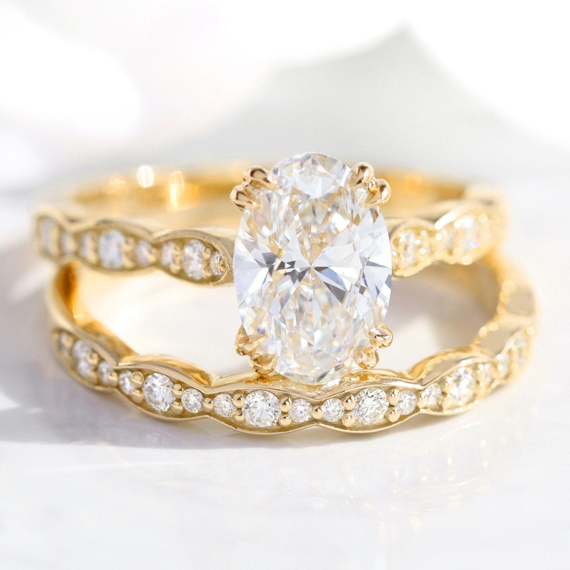 Grace’s Scallop | Vintage Oval Cut Lab Diamond Bridal Set 2pcs.