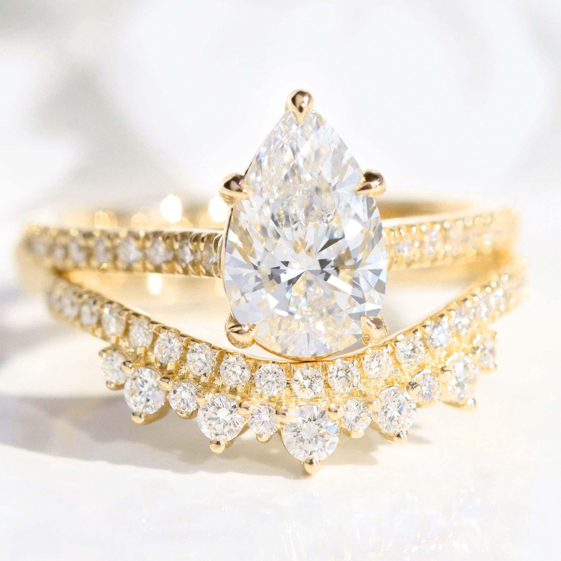 Grace’s Diadem | Vintage Pear Cut Lab Diamond Bridal Set 2pcs.