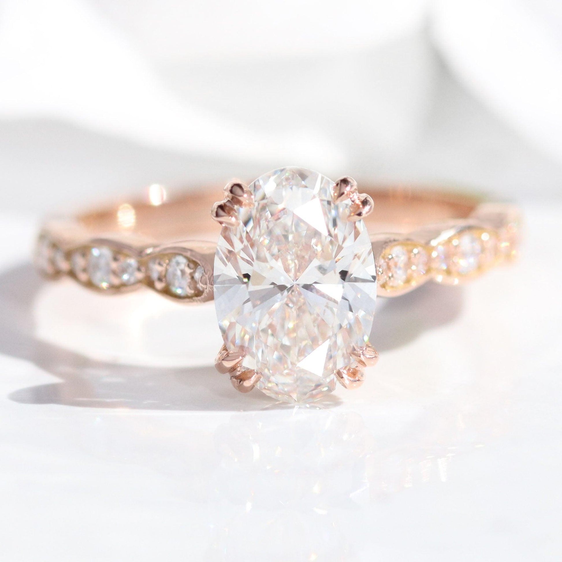 Grace’s Scallop | Vintage Oval Cut Lab Diamond Bridal Set 2pcs.