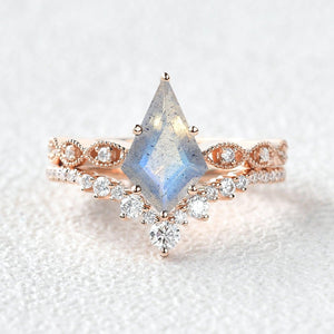 Winona 2.0ct Vintage Kite Cut Moss Agate Engagement Ring Set 2pcs.