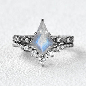 Winona 2.0ct Vintage Kite Cut Moss Agate Engagement Ring Set 2pcs.
