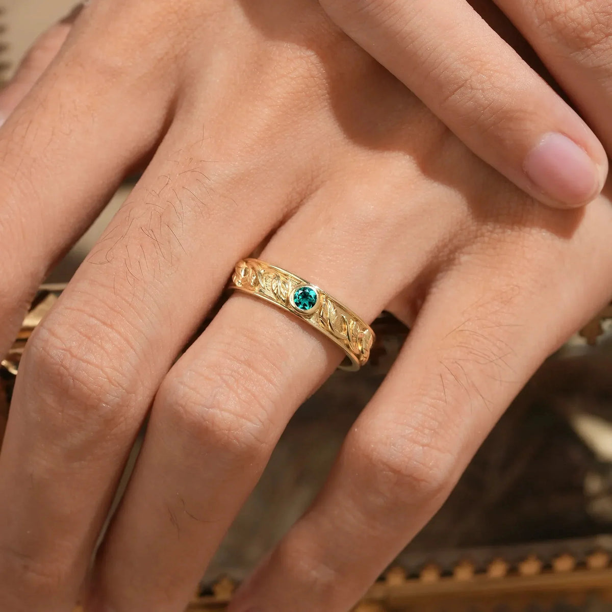 Asher Ivy | Emerald Men's Wedding Band.