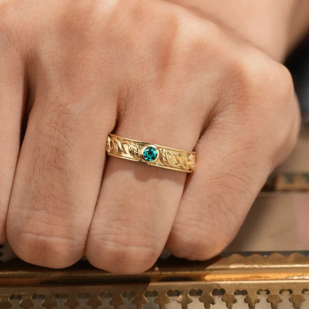 Asher Ivy | Emerald Men's Wedding Band.