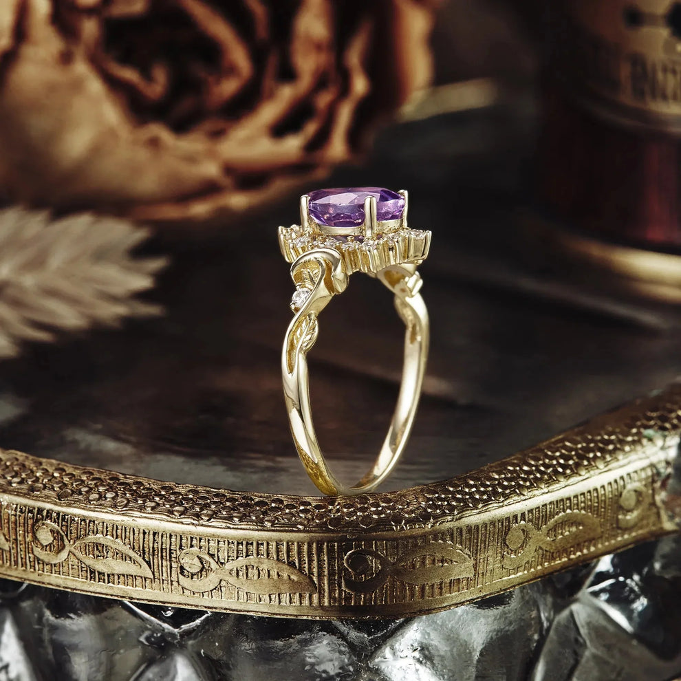Luna’s Laurel | Purple Sapphire Halo Engagement Ring.