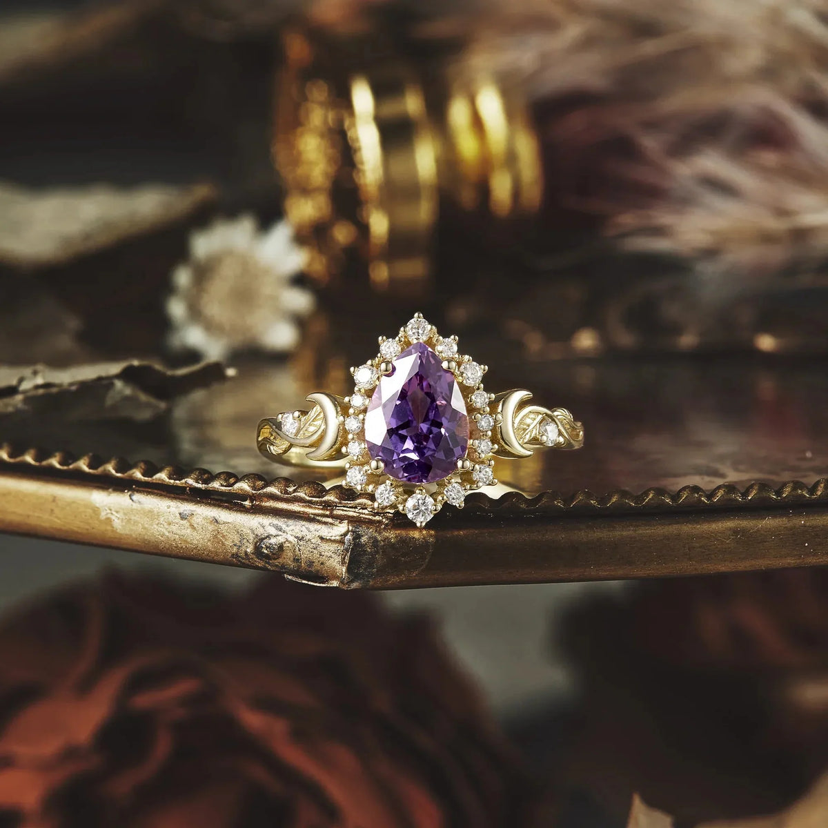 Luna’s Laurel | Purple Sapphire Halo Engagement Ring.