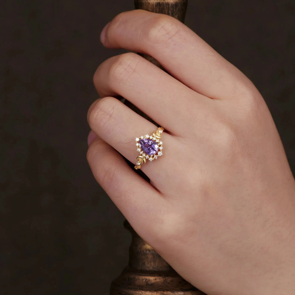 Luna’s Laurel | Purple Sapphire Halo Engagement Ring.