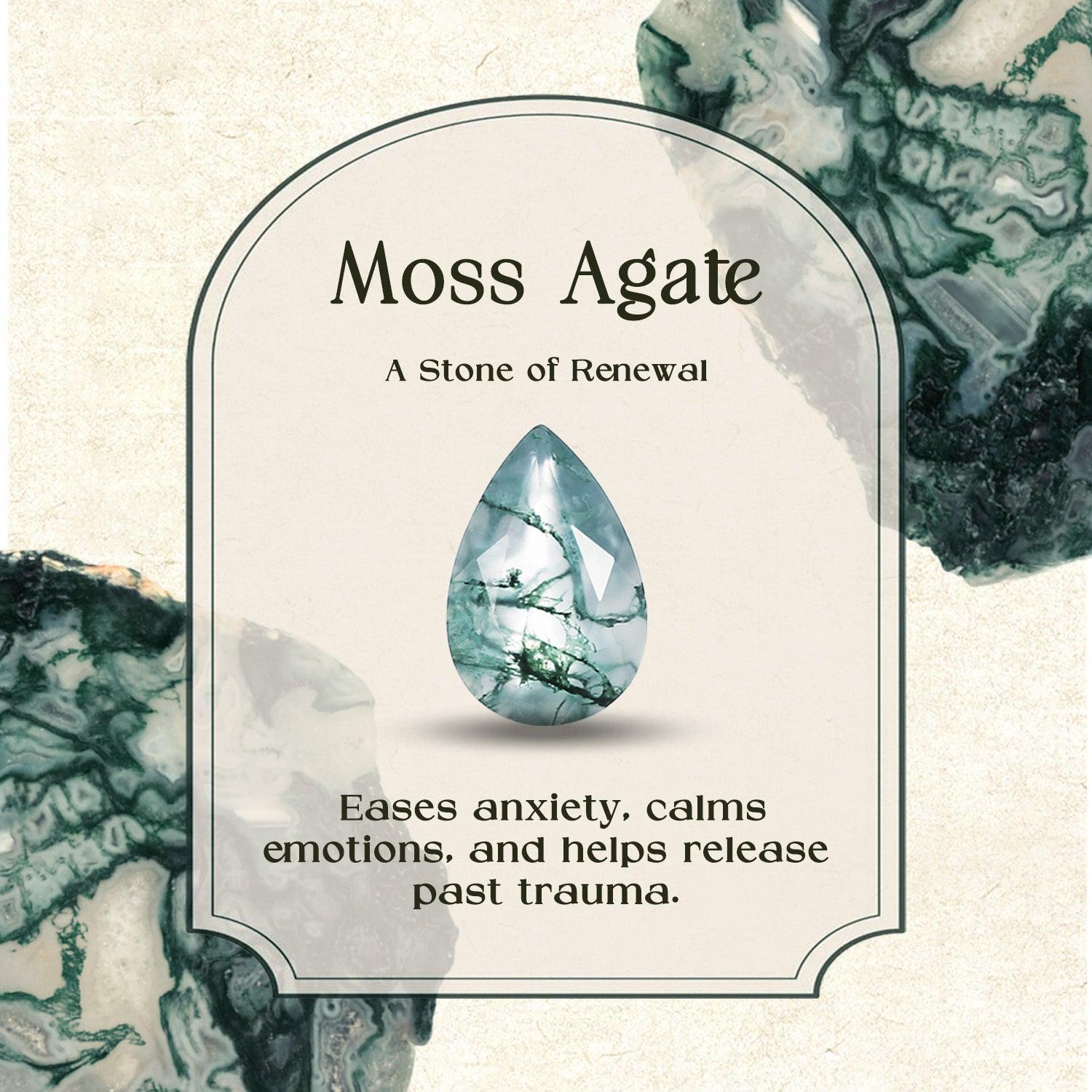 Flora Oval Cut Moss Agate Leafy Flower Engagement Ring Set 2pcs.