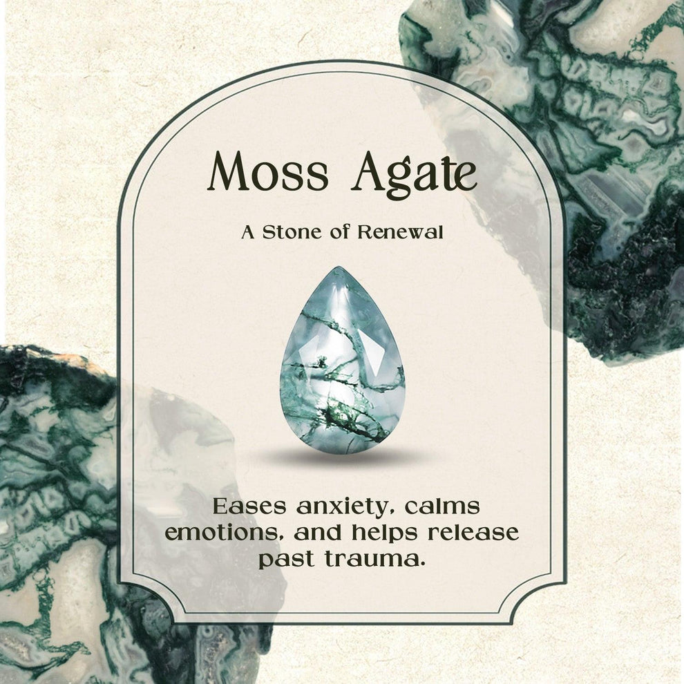 Hortense  Leaf Nature Inspired Pear Cut Moss Agate Engagement Ring Set 2pcs.