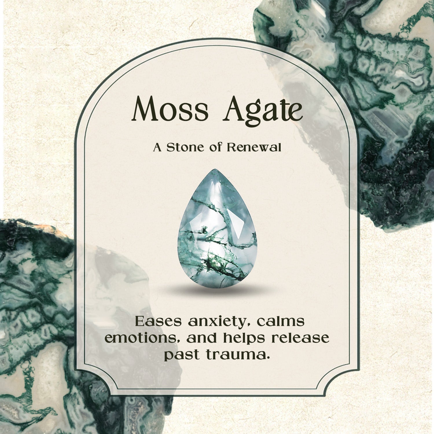 Penelope Cushion Cut Moss Agate Infinity Engagement Ring