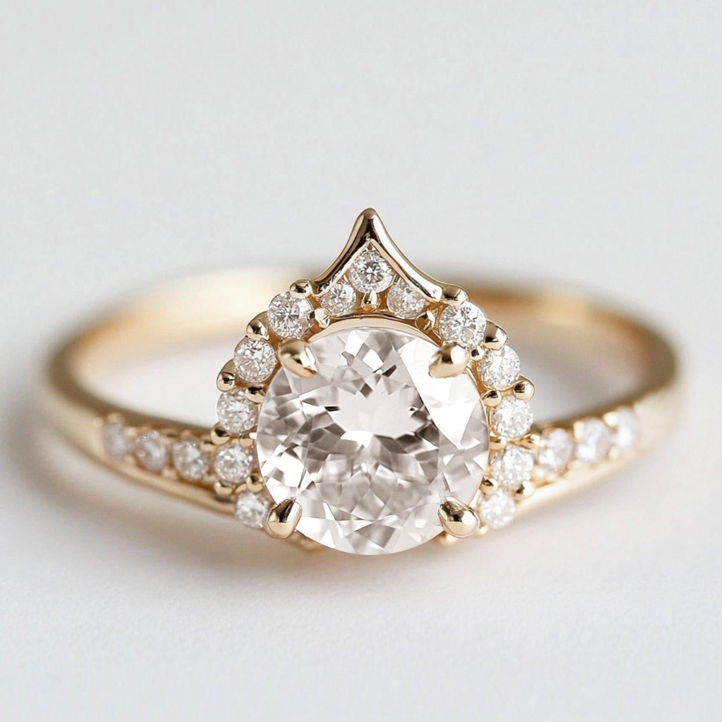 Morning Dew Moissanite Engagement Ring, Half Halo Wedding Band.