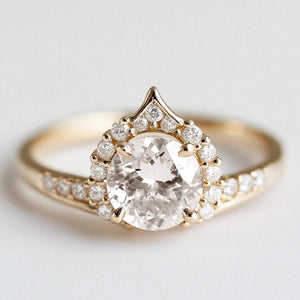 Morning Dew Moissanite Engagement Ring, Half Halo Wedding Band.