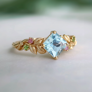 Cressida’s Stillness | Clear Blue Aquamarine Leafy Engagement Ring