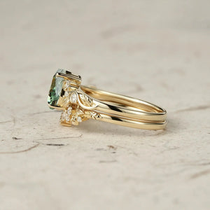 Sylvie’s Vine | Vintage Green Sapphire & Leaf Bridal Set 2pcs