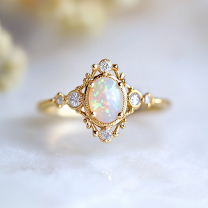 Aurora’s Mirage | Vintage Oval Opal Engagement Ring.