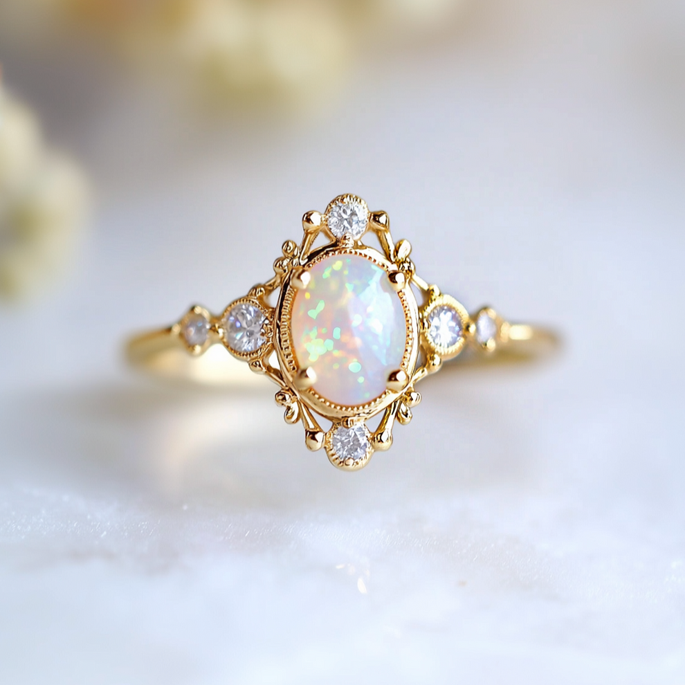 Aurora’s Mirage | Vintage Oval Opal Engagement Ring.