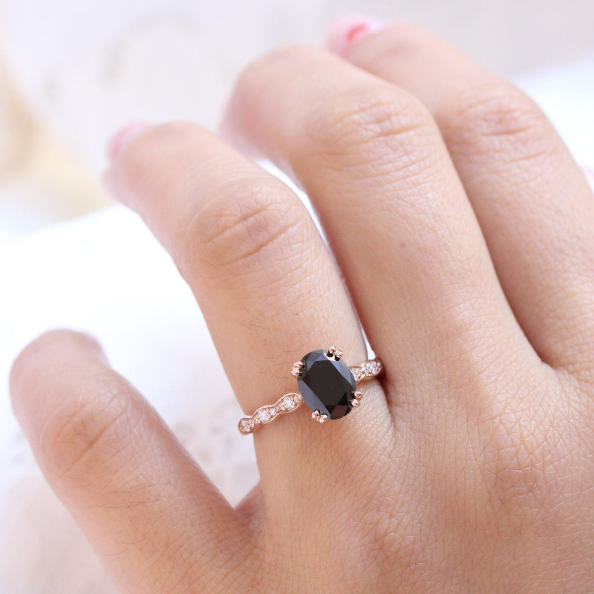 Grace’s Scallop | Oval Black Diamond Solitaire Engagement Ring.