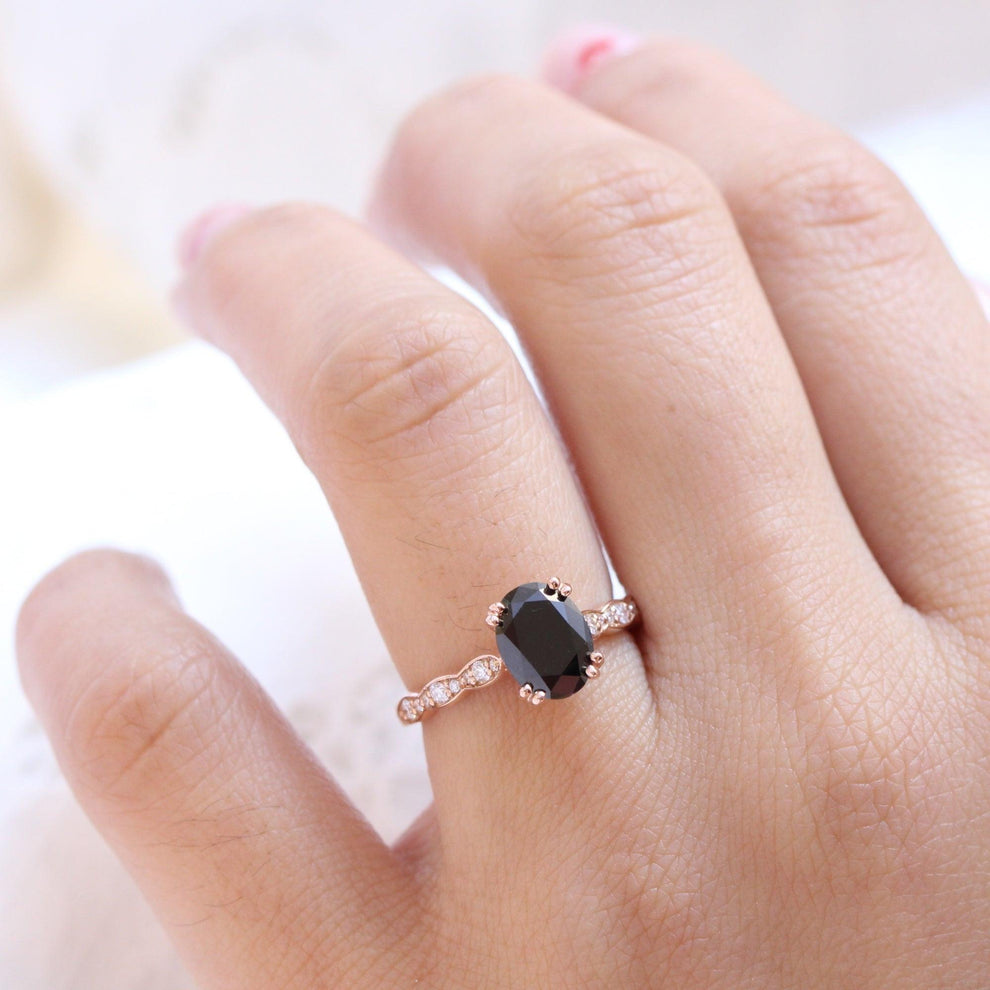 Grace’s Scallop | Oval Black Diamond Solitaire Engagement Ring.