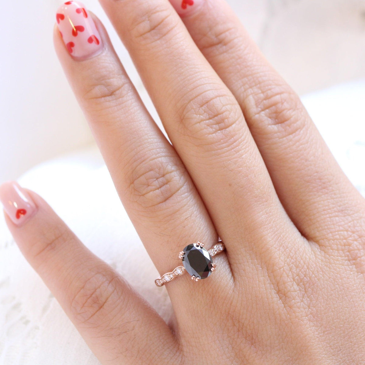 Grace’s Scallop | Oval Black Diamond Solitaire Engagement Ring.
