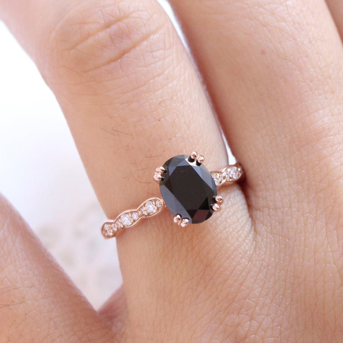 Grace’s Scallop | Oval Black Diamond Solitaire Engagement Ring.