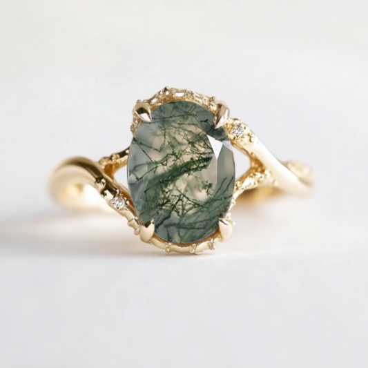Mirelle's Glade | Oval Moss Agate Engagement Ring