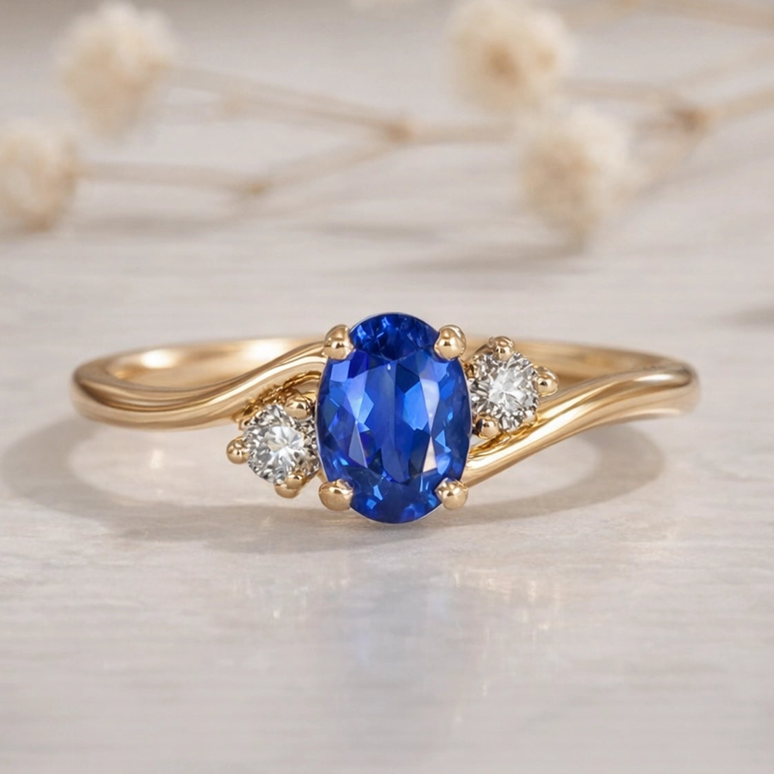 Luna's Curve | Blue Sapphire Vintage Engagement Ring.