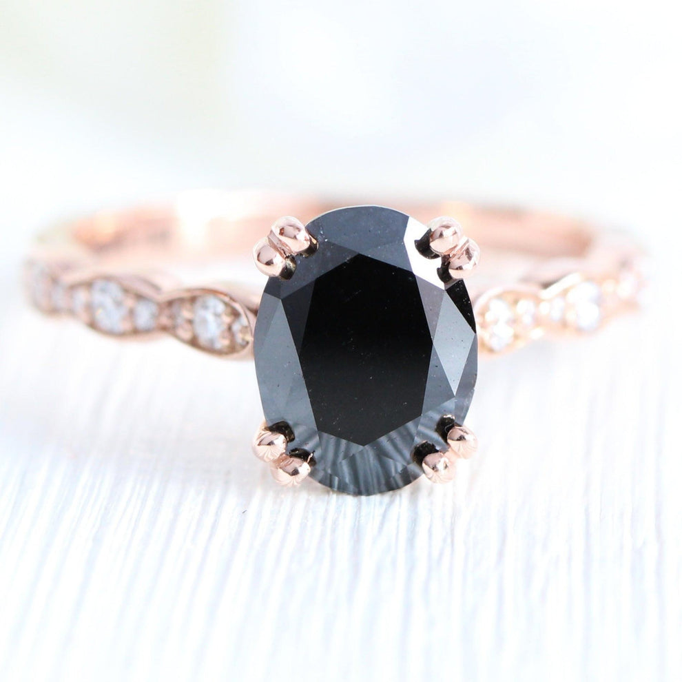 Grace’s Arc | Oval Black Diamond & Curved Band Bridal Set 2pcs.