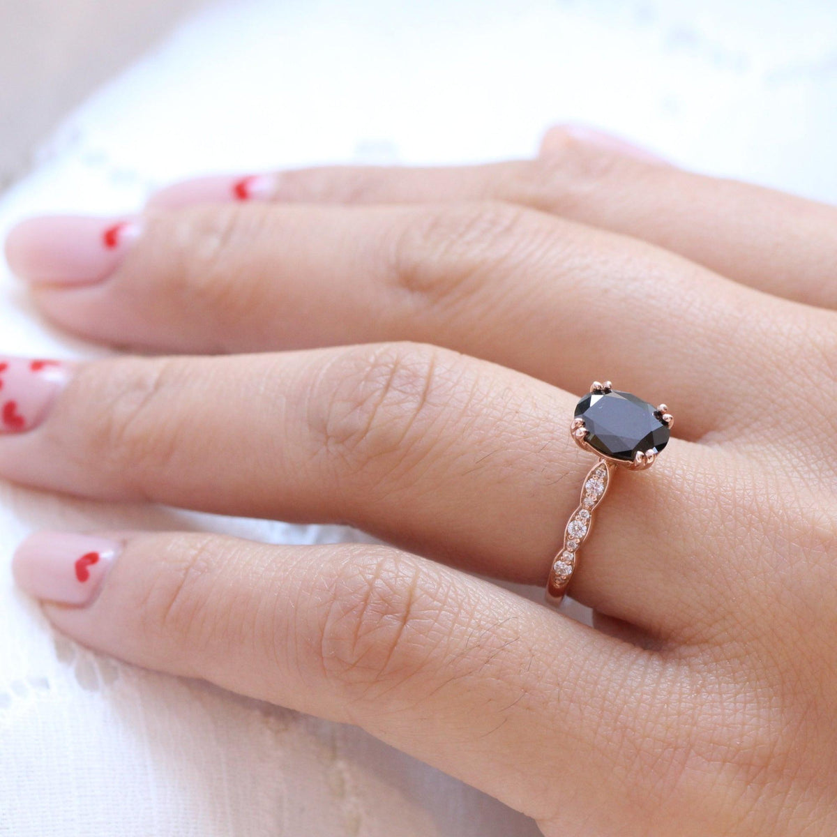 Vera's Midnight | Oval Black Diamond Solitaire Engagement Ring.
