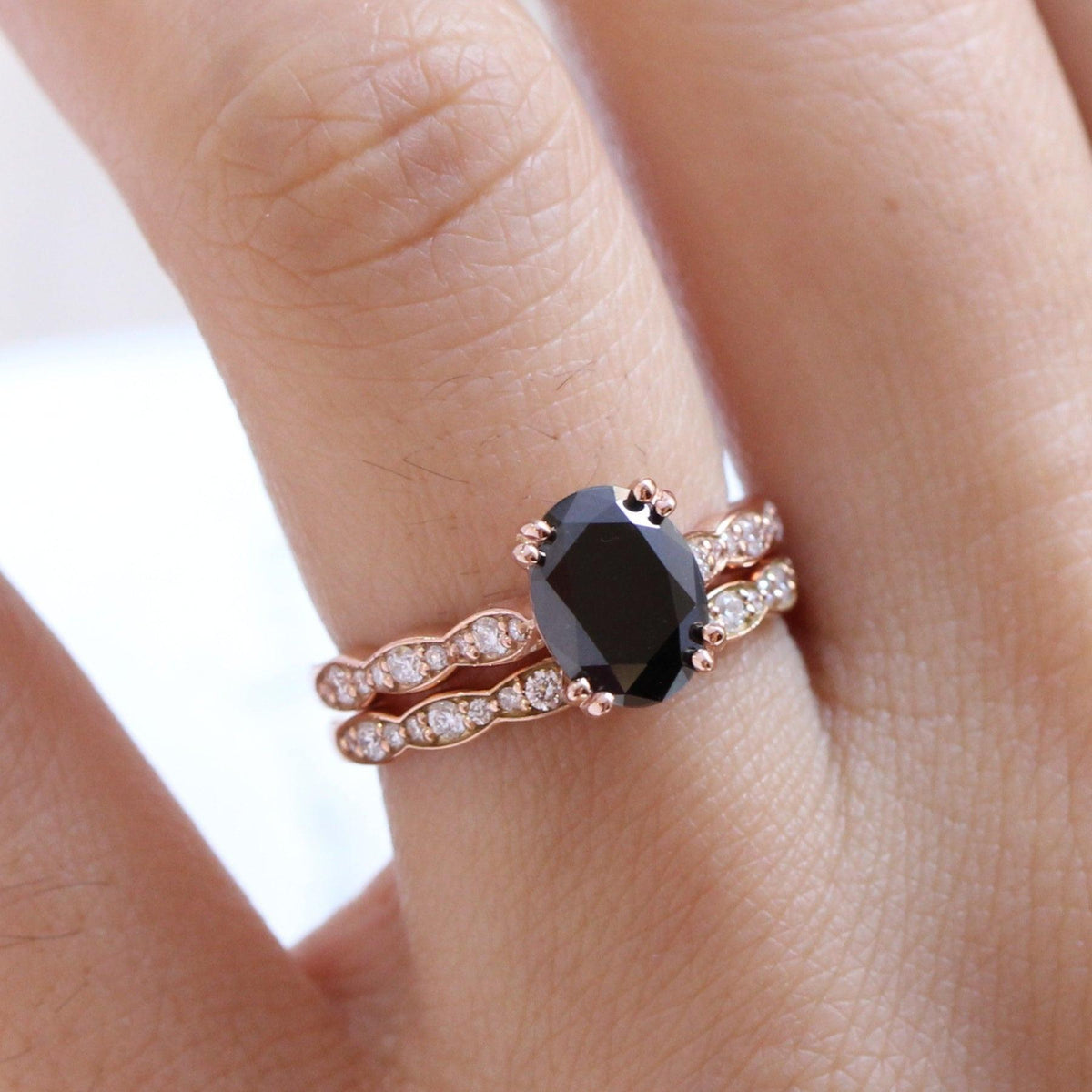 Nyx’s Eclipse | Classic Oval Black Diamond Bridal Set 2pcs.