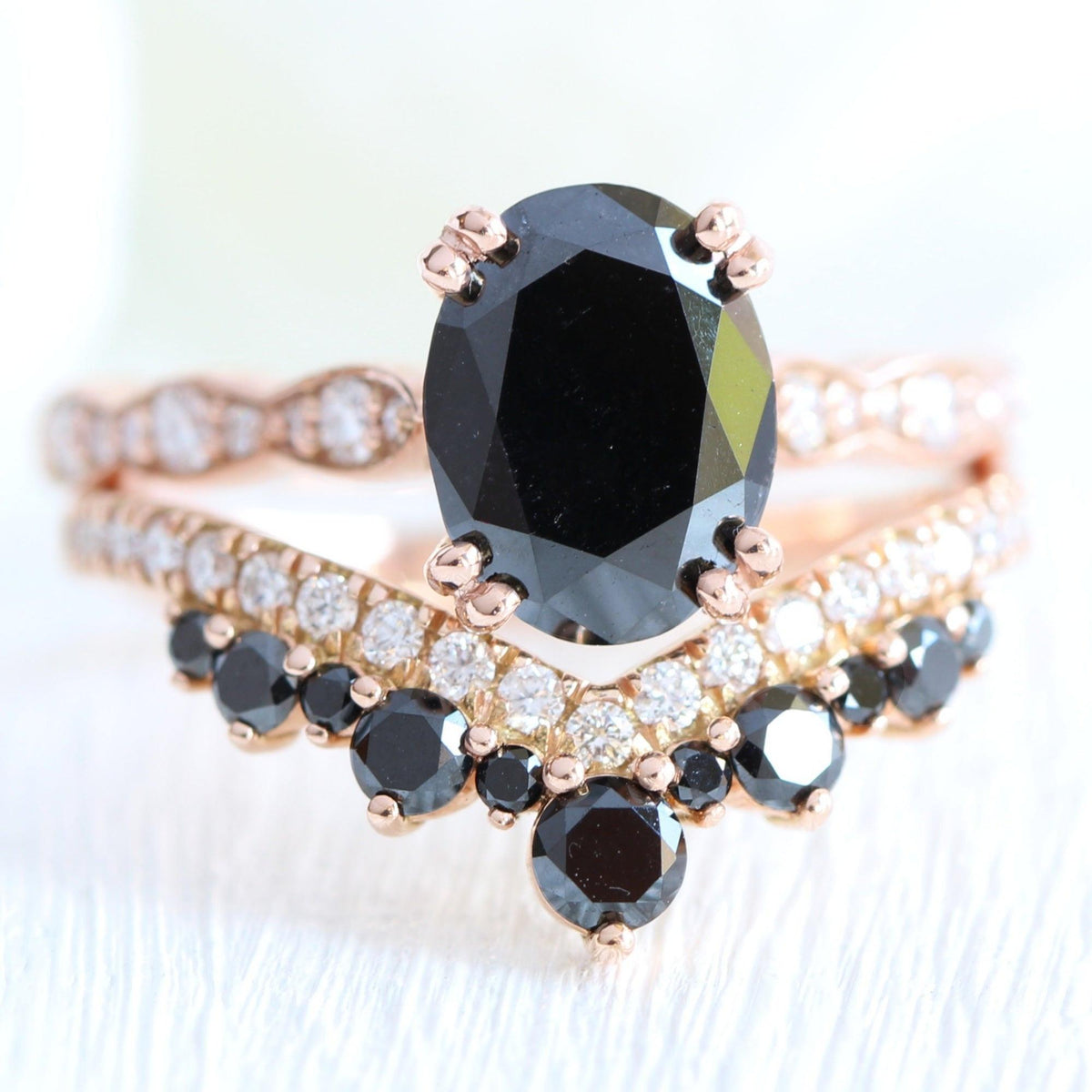 Grace’s Arc | Oval Black Diamond & Curved Band Bridal Set 2pcs.