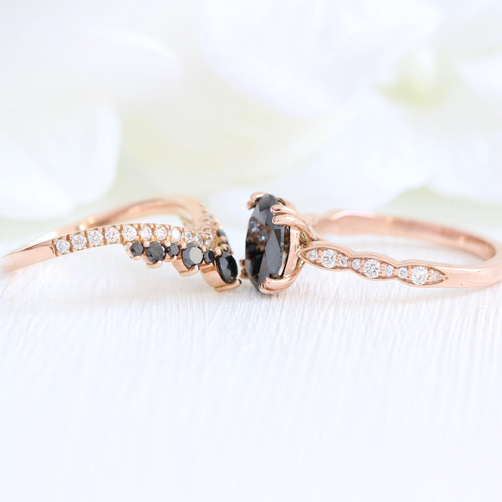 Grace’s Arc | Oval Black Diamond & Curved Band Bridal Set 2pcs.