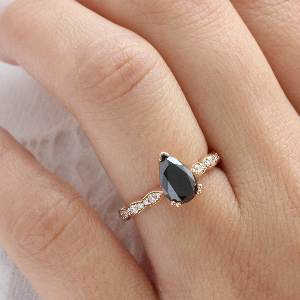 Grace’s Scallop | Pear Black Diamond Solitaire Engagement Ring.